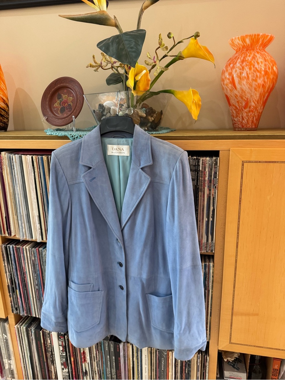 PRICE DROP:NWOT,Dana Buchman,12, lined,SKY BLUE LAMBSKIN SUEDE Blazer